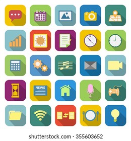 Application color icons with long shadow on white background