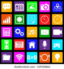 Application colorful icons on black background, stock vector