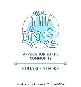 Application to community turquoise concept icon. Sustainable energy plan abstract idea thin line illustration. Isolated outline drawing. Editable stroke. Arial, Myriad Pro-Bold fonts used