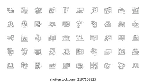 Application concept illustration, linear icons, line signs set, vector collection