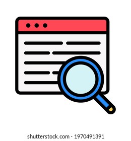 Application, content research, search icon vector image. Can also be used for Web Marketing. Suitable for use on web apps, mobile apps and print media.