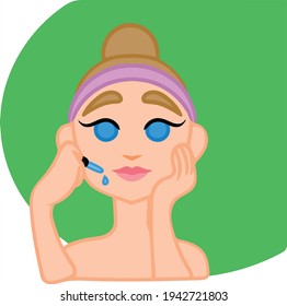 Application of cosmetic oil to improve complexion and restore facial skin. Vector illustration