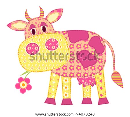 Application cow isolated on white. Patchwork series. Vector illustration.