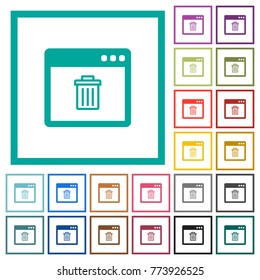 Application delete flat color icons with quadrant frames on white background