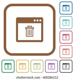 Application delete simple icons in color rounded square frames on white background