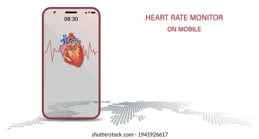 Application design of Heart rate monitor on smartphone, deigital medical on mobile. vector illustration
