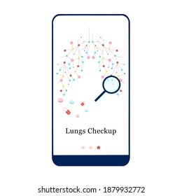 Application design for Lungs Checkup, Lungs Health Care, Pulmonology Fluorographic Examination. UI onboarding screen design. Onboard mobile app template page. Modern flat vector illustration. 