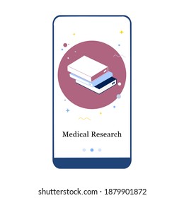 Application design for medical research, microscope, symbol of science, chemistry, pharmaceutical. UI onboarding screen design. Isometric onboard mobile app template page. Modern vector illustration.