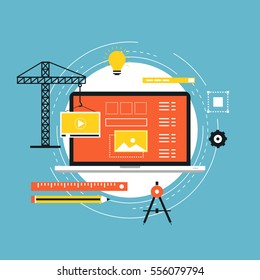 Application development with API interface flat vector illustration design. Technology concept for software API prototyping and testing. Design for web banners and apps