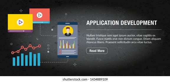 Application development, banner internet with icons in vector. Web banner template for website, banner internet for mobile design and social media app.Business and communication layout with icons.