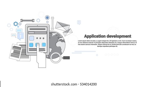 Application Development Creative Process Business Concept Banner Thin Line Vector Illustration