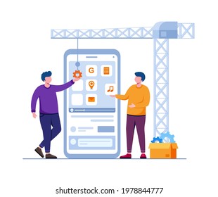 Application development illustration. UI and UX designer. Mobile apps developer vector flat design 