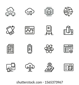 Application development line icon set. Battery charging, binary code, cloud networking. Information technology concept. Can be used for topics like programming, mobile apps, artificial intelligence