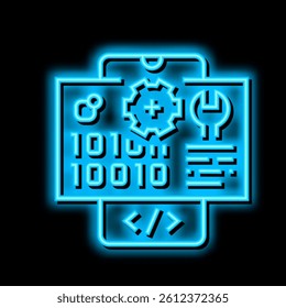 application development neon light sign vector. application development illustration