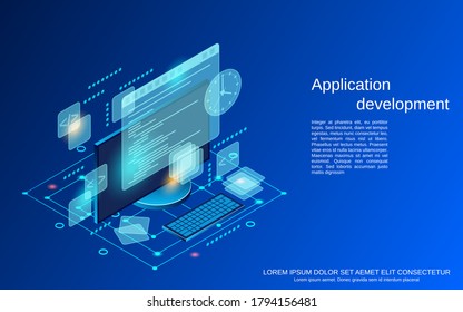 Application Development, Program Coding Flat 3d Isometric Vector Concept Illustration