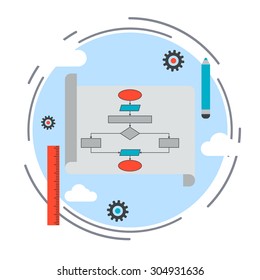 Application development, program coding, SEO process, algorithm optimization flat design style vector concept illustration