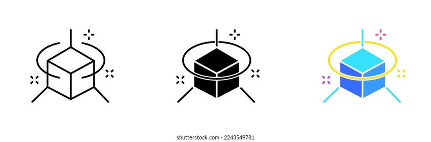 Application Development set icon. Metaverse, vr, arrow, 3d reality. Augmented reality, 360 degree view. Virtual reality concept. Vector icon in line, black and colorful style on white background