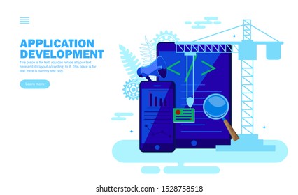 application development with smartphone and tablet vector illustration