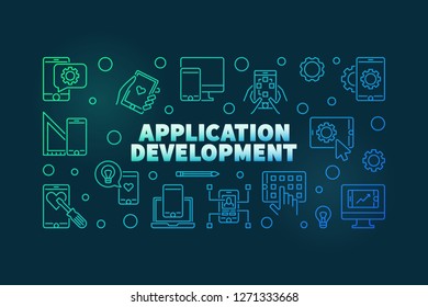 Application Development vector colored concept horizontal illustration or banner in thin line style