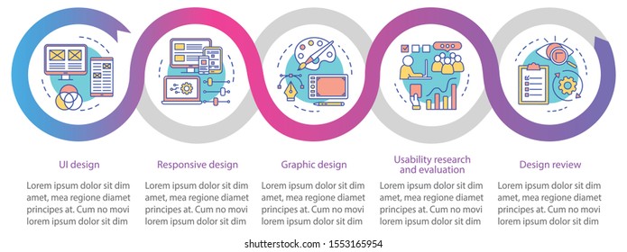 Application development vector infographic template. Business presentation design elements. Data visualization with four steps and options. Process timeline chart. Workflow layout with linear icons