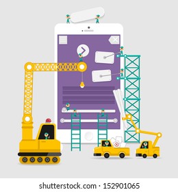 Application display building development infographic style with enginerring to user interface