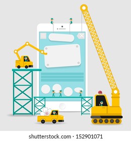 Application display building development infographic style with enginerring to user interface