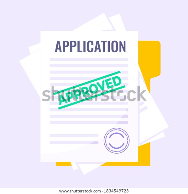 Application document form submit flat style\
design icon sign vector illustration isolated on light purple\
background. Complete application or survey document business\
concept with text\
contract.