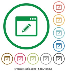 Application edit flat color icons in round outlines on white background