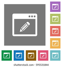 Application edit flat icons on simple color square backgrounds