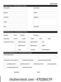Application for employment work a photo model.