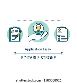 Application Essay Concept Icon. Job Search. Summary And Curriculum Vitae. Seeking Employment. Letter Of Recommendation Idea Thin Line Illustration. Vector Isolated Outline Drawing. Editable Stroke