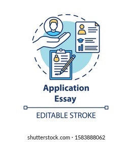 Application essay concept icon. Personal statement. Summary and curriculum vitae. Individual characteristics idea thin line illustration. Vector isolated outline drawing. Editable stroke