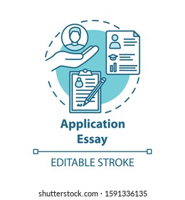 Application essay concept icon. Personal statement. Summary and curriculum vitae. Individual characteristics idea thin line illustration. Vector isolated outline drawing. Editable stroke