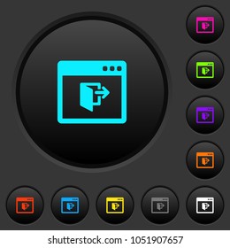 Application exit dark push buttons with vivid color icons on dark grey background