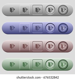 Application exit icons on rounded horizontal menu bars in different colors and button styles