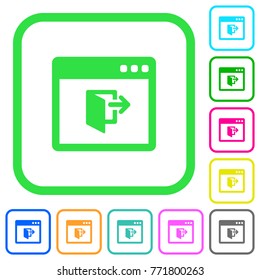 Application exit vivid colored flat icons in curved borders on white background