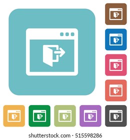 Application exit white flat icons on color rounded square backgrounds