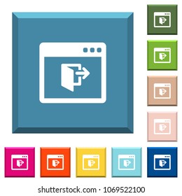 Application exit white icons on edged square buttons in various trendy colors