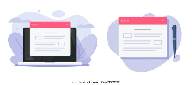 Application filling online digital electronic tax form on laptop computer and web internet page vector icon illustration, survey questionnaire list statement submission graphics design, mortgage loan