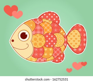 Application fish card. Children vector illustration.