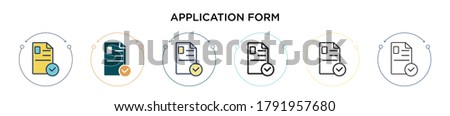 Application form icon in filled, thin line, outline and stroke style. Vector illustration of two colored and black application form vector icons designs can be used for mobile, ui, web