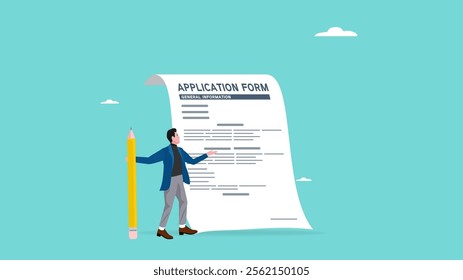 application form, job or internship registration at the company, business man using pencil fills out the application form