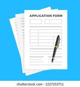 Application form and pen. Claim form, paperwork concepts. Flat design. Vector illustration - Shutterstock ID 1227253711