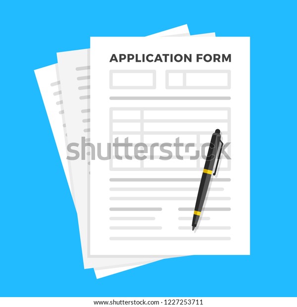 Application form and pen. Claim form,\
paperwork concepts. Flat design. Vector\
illustration