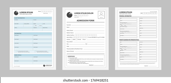 Application Form Set. Prepared Forms For Registering Filling Personal Data Business Contract For Entering Work Documentation Traveling Abroad Information About Studies Credit Vector And Loan Paper.