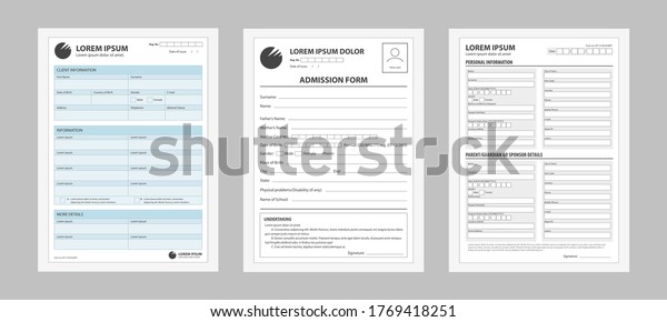 Application form set. Prepared forms for\
registering filling personal data business contract for entering\
work documentation traveling abroad information about studies\
credit vector and loan\
paper.