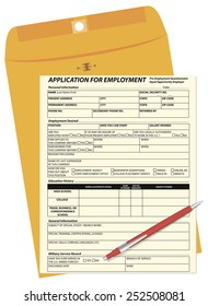 The application form for the vacancy to the mail envelope. Vector illustration.