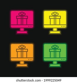 Icono de vector neonato brillante de cuatro colores de aplicación