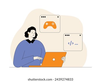 Application and game development by developers as system updates, vector illustration.