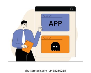 Desarrollo de aplicaciones y juegos realizado por diseñadores web a través de gadgets, ilustración vectorial.